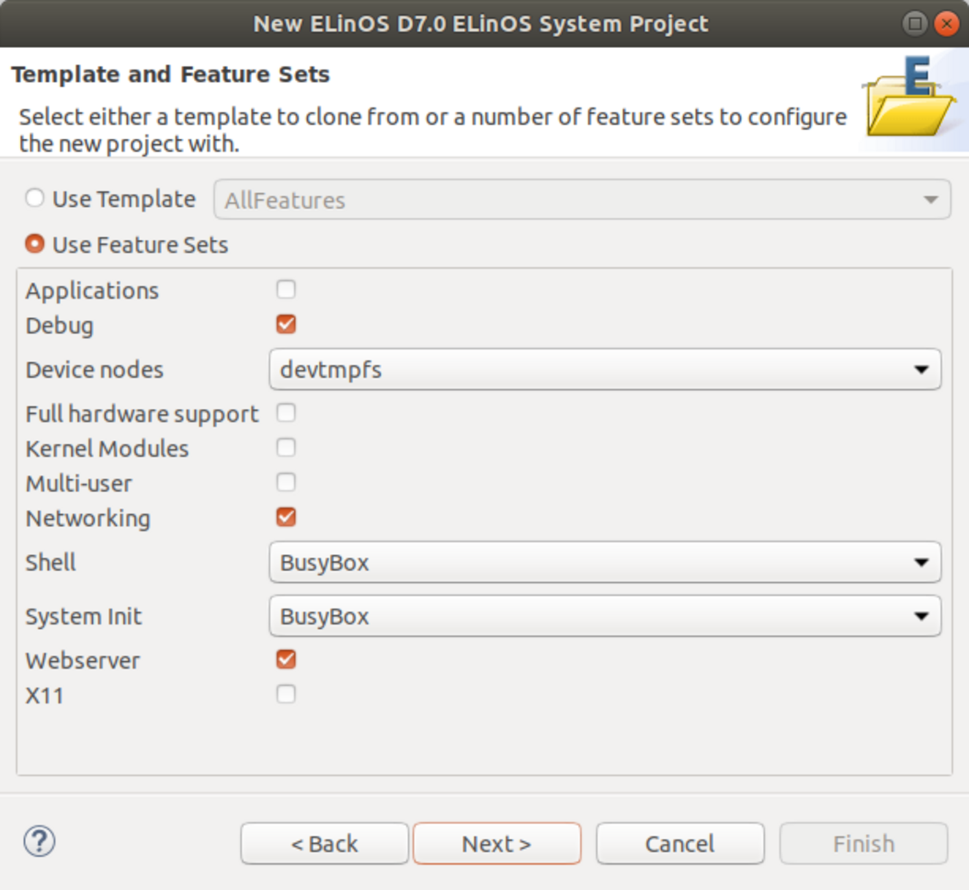 Template and feature sets