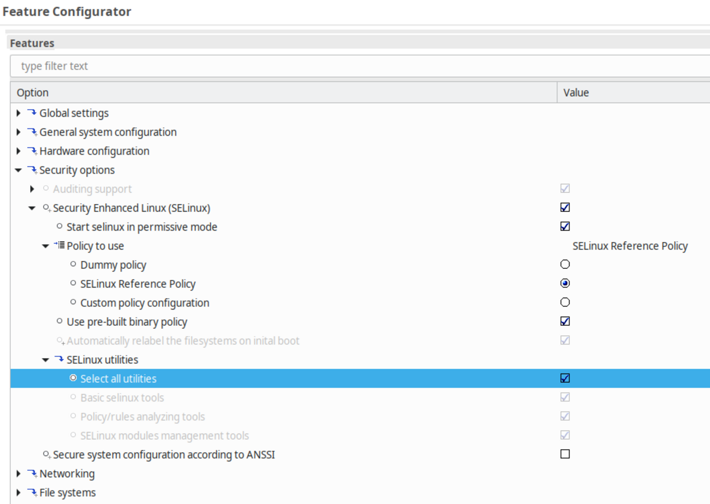 SELinux configuration in CODEO